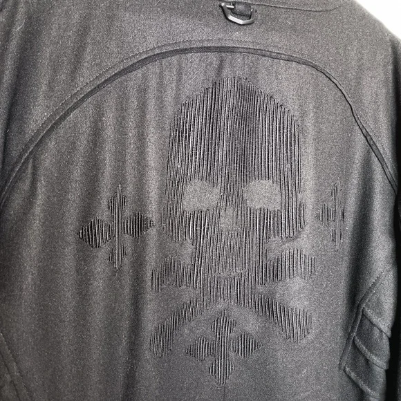 Affliction Coat Mens 2X Black Premium Skull Double Breasted Wool Grunge Goth